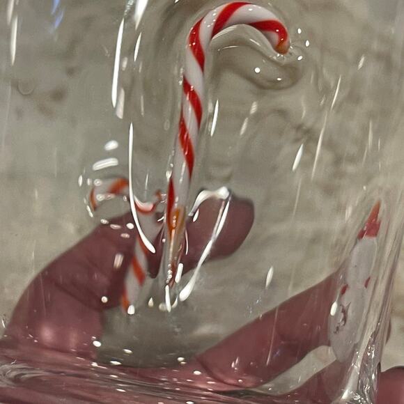 Anthropologie Christmas art glass juice glass or cocktail Candy Canes & Snowman - Picture 2 of 10
